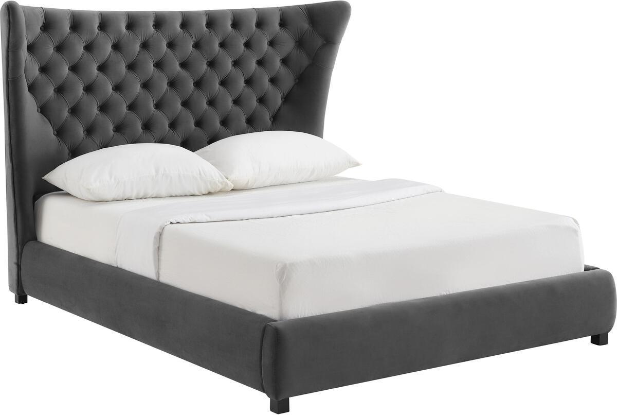 Tov Furniture Beds - Sassy Grey Velvet Queen Bed