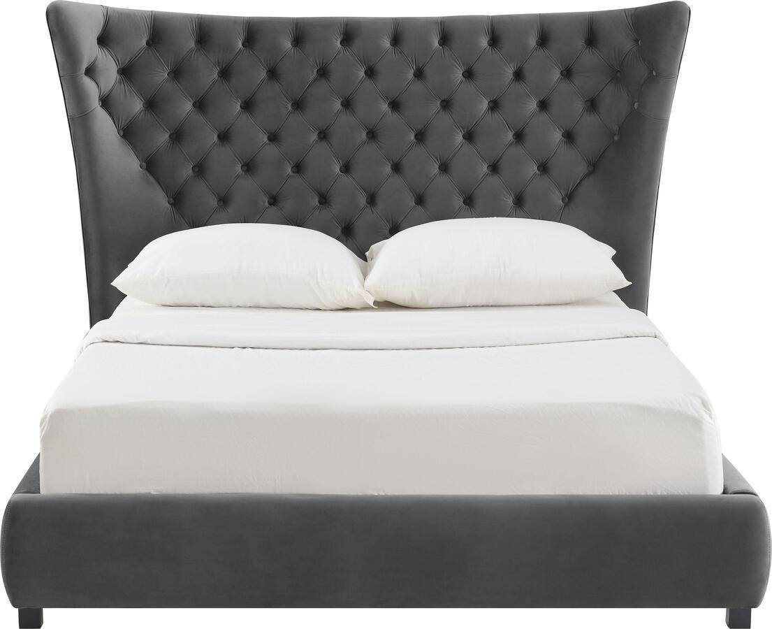 Tov Furniture Beds - Sassy Grey Velvet Queen Bed