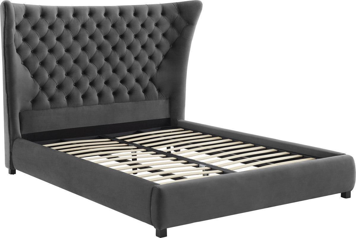 Tov Furniture Beds - Sassy Grey Velvet Queen Bed