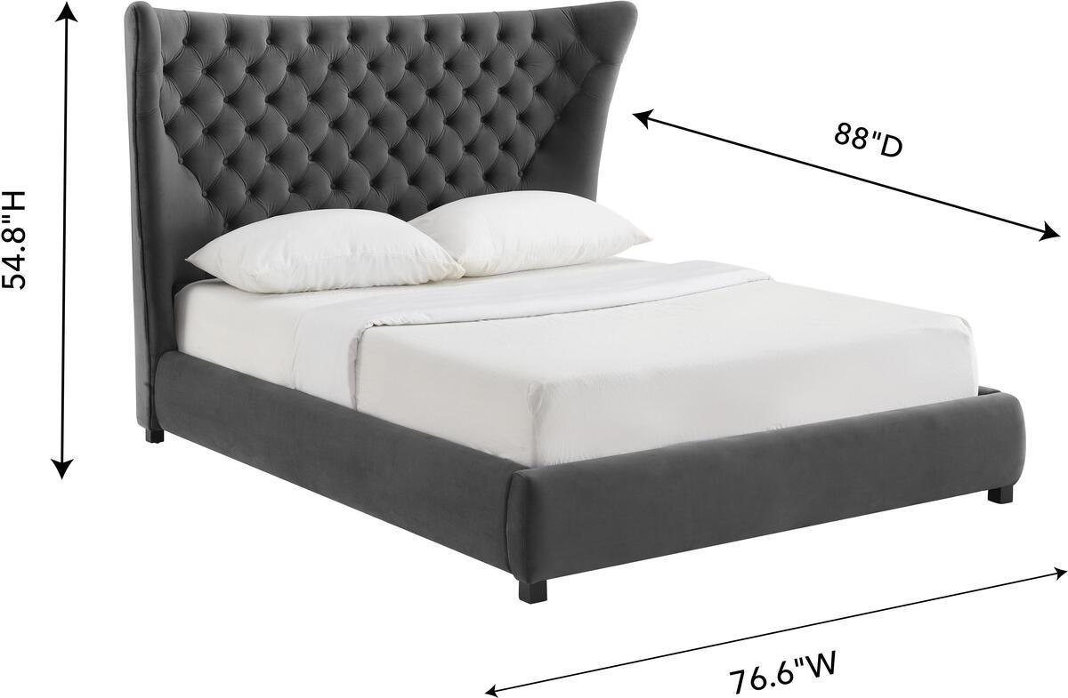 Tov Furniture Beds - Sassy Grey Velvet Queen Bed