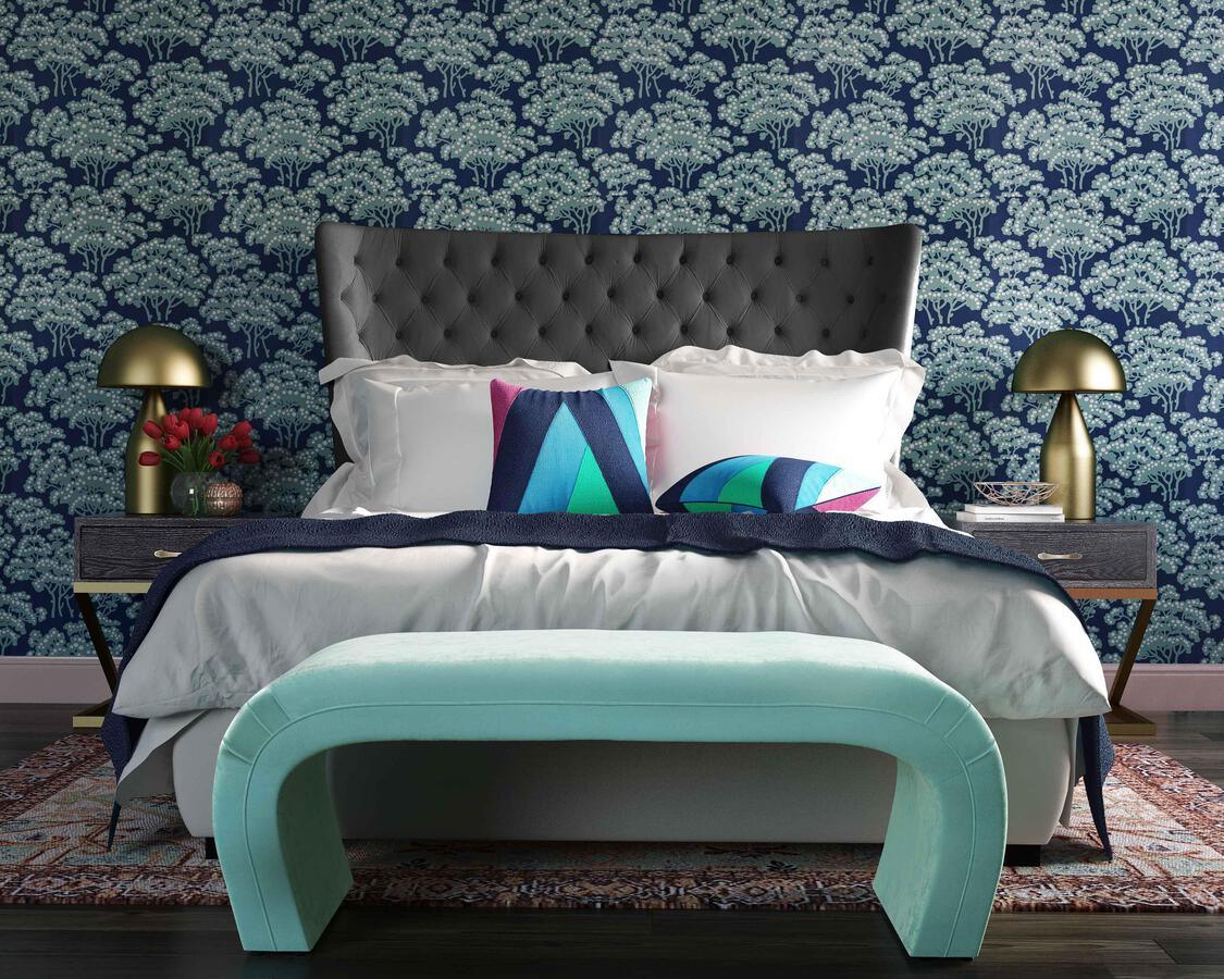 Tov Furniture Beds - Sassy Grey Velvet Queen Bed