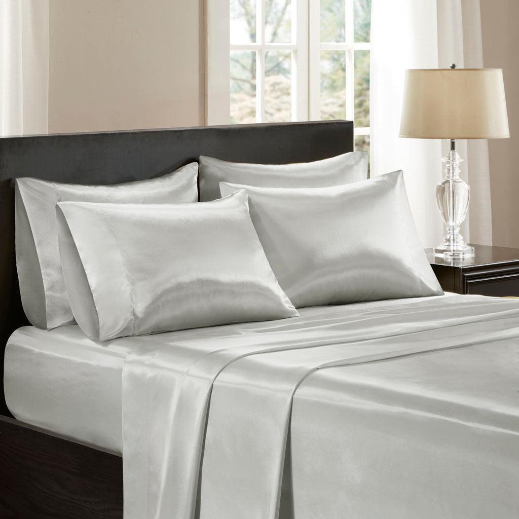 Olliix.com Sheets & Sheet Sets - Satin Cal King Sheet Set Light Gray