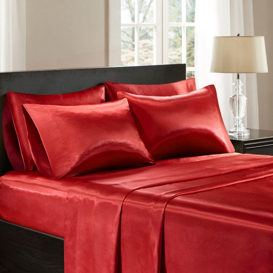 Olliix.com Sheets & Sheet Sets - Satin Wrinkle-Free Luxurious 6-Piece Sheet Set Cal King Red