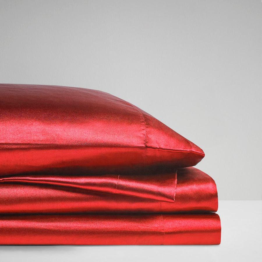 Olliix.com Sheets & Sheet Sets - Satin Wrinkle-Free Luxurious 6-Piece Sheet Set Cal King Red