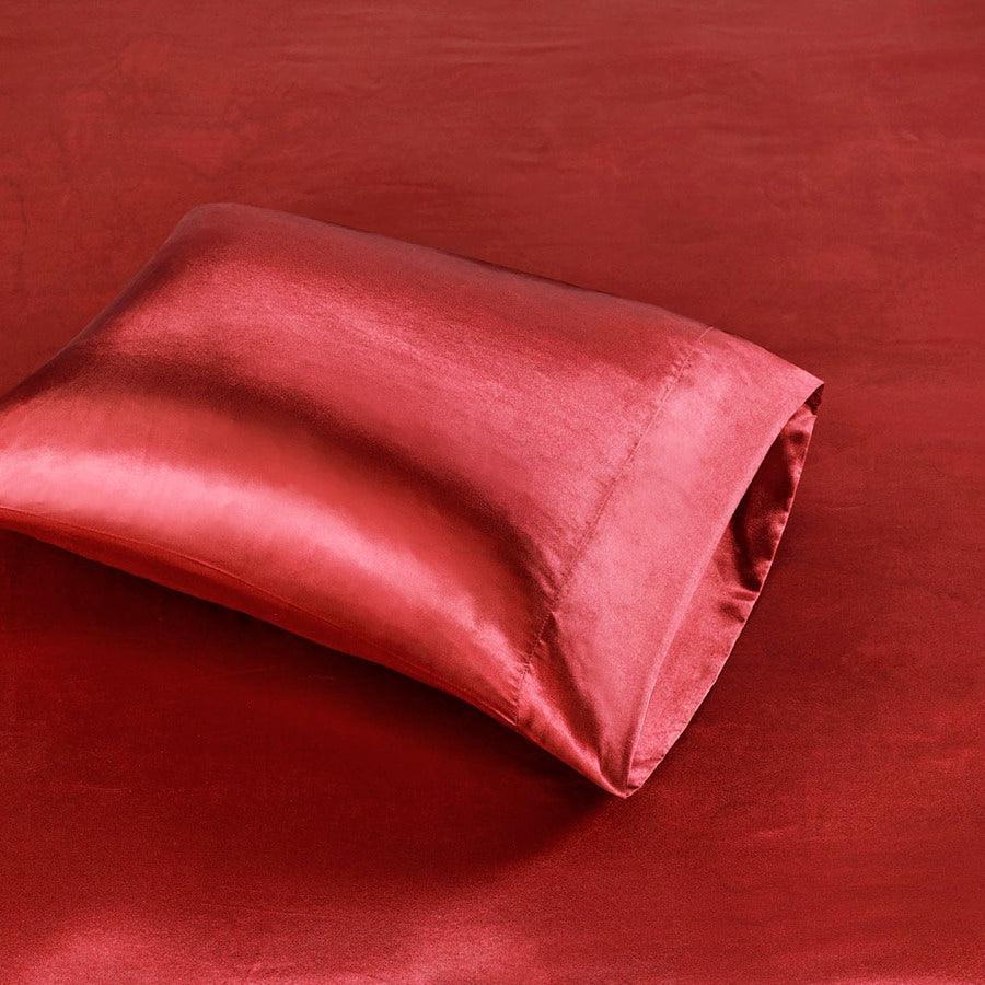 Olliix.com Sheets & Sheet Sets - Satin Wrinkle-Free Luxurious 6-Piece Sheet Set Cal King Red