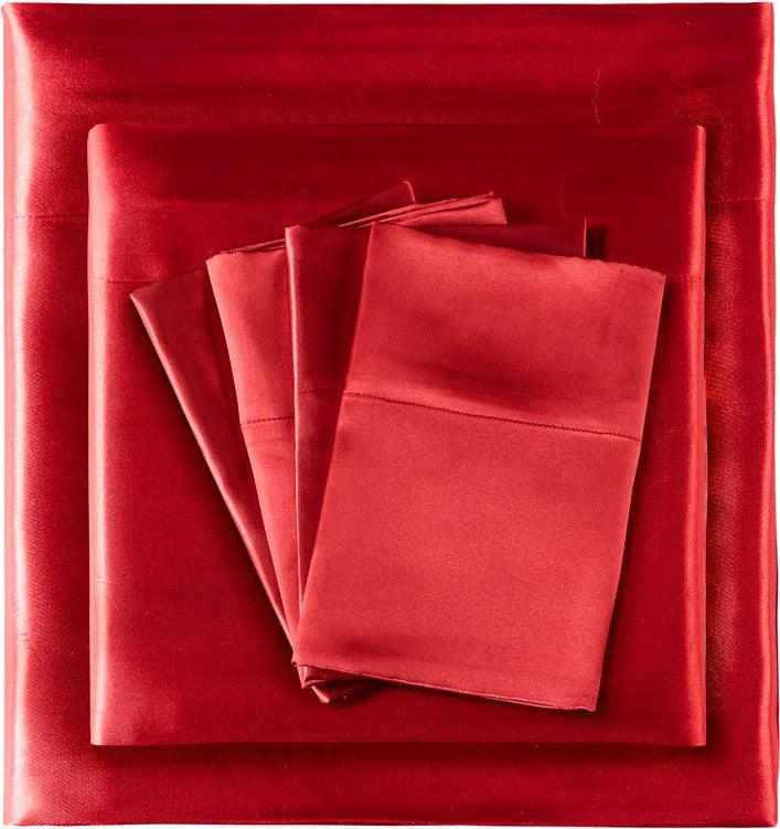 Olliix.com Sheets & Sheet Sets - Satin Wrinkle-Free Luxurious 6-Piece Sheet Set Cal King Red