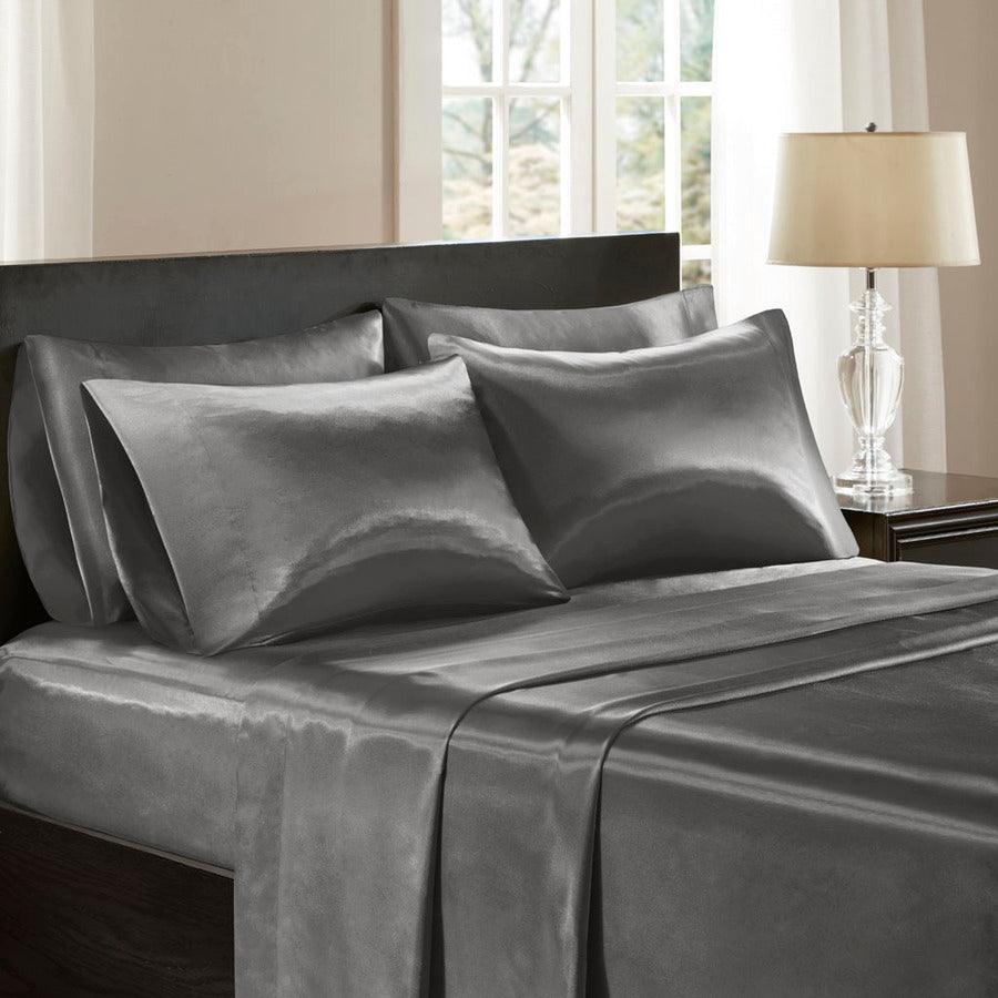 Olliix.com Sheets & Sheet Sets - Satin Wrinkle-Free Luxurious 6-Piece Sheet Set FULL Gray