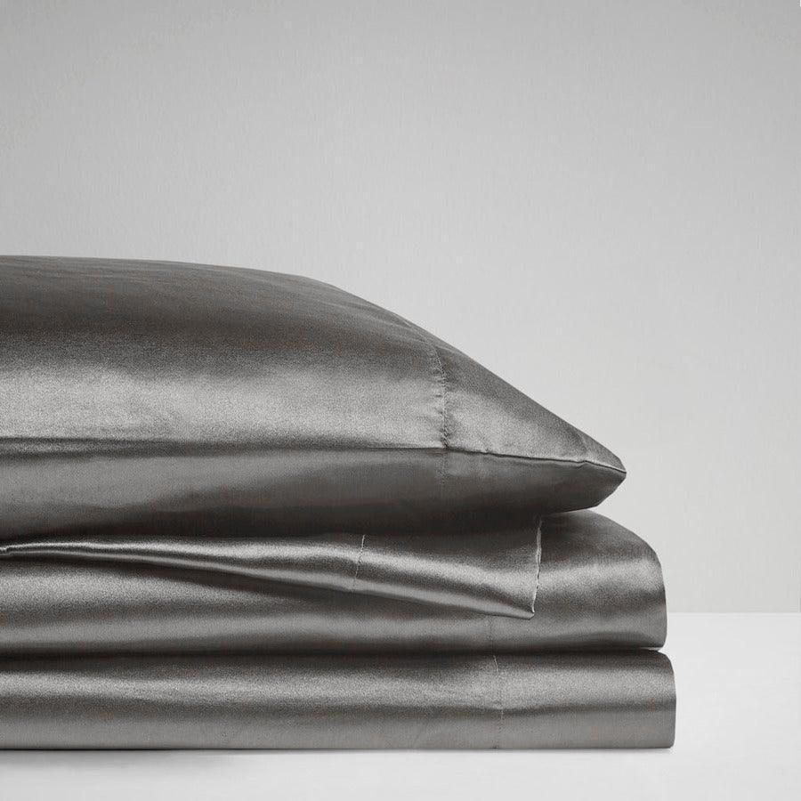 Olliix.com Sheets & Sheet Sets - Satin Wrinkle-Free Luxurious 6-Piece Sheet Set FULL Gray