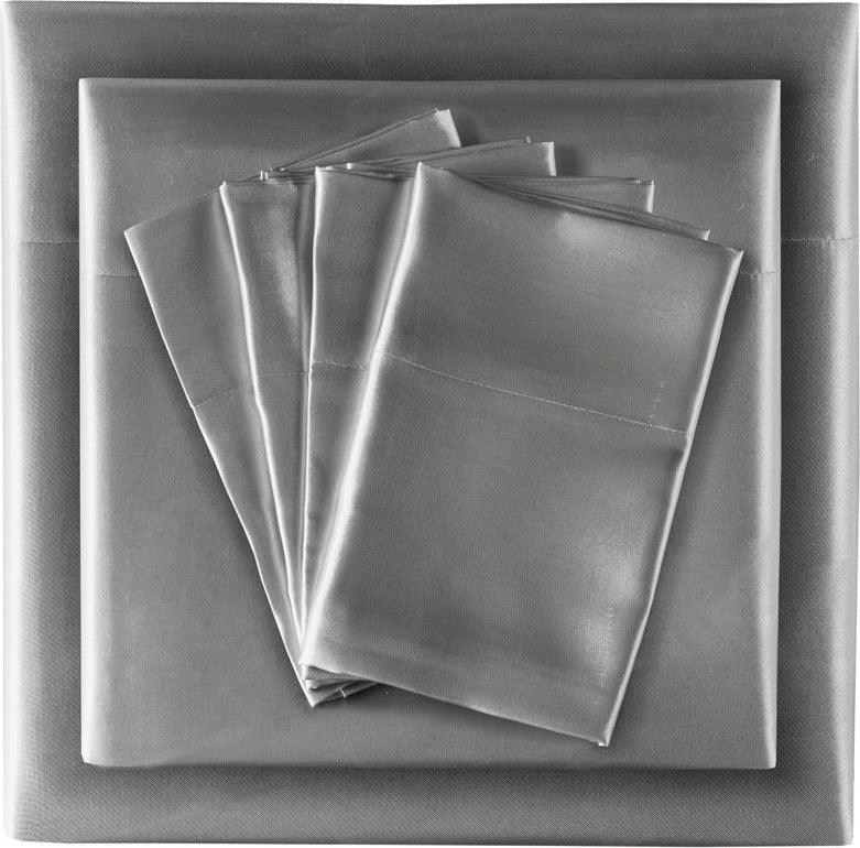 Olliix.com Sheets & Sheet Sets - Satin Wrinkle-Free Luxurious 6-Piece Sheet Set FULL Gray