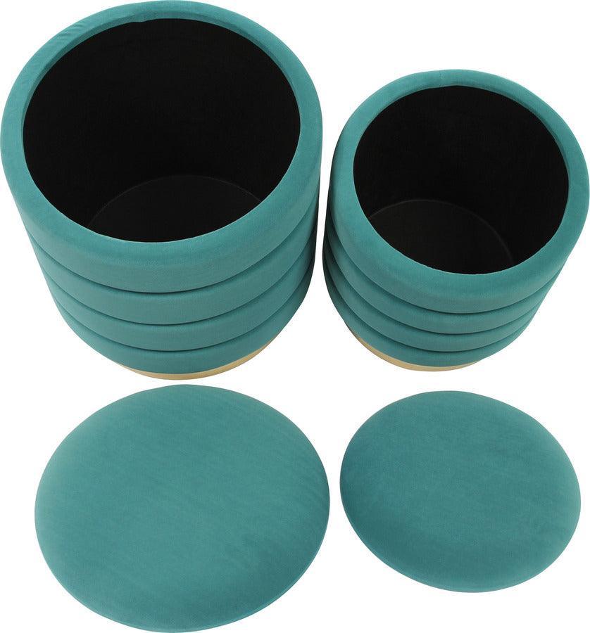 Tov Furniture Living Room Sets - Saturn Teal Storage Ottomans Teal ( Set of 2 )