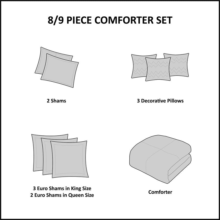 Olliix.com Comforters & Blankets - Savoy Comforter Set Gray Queen