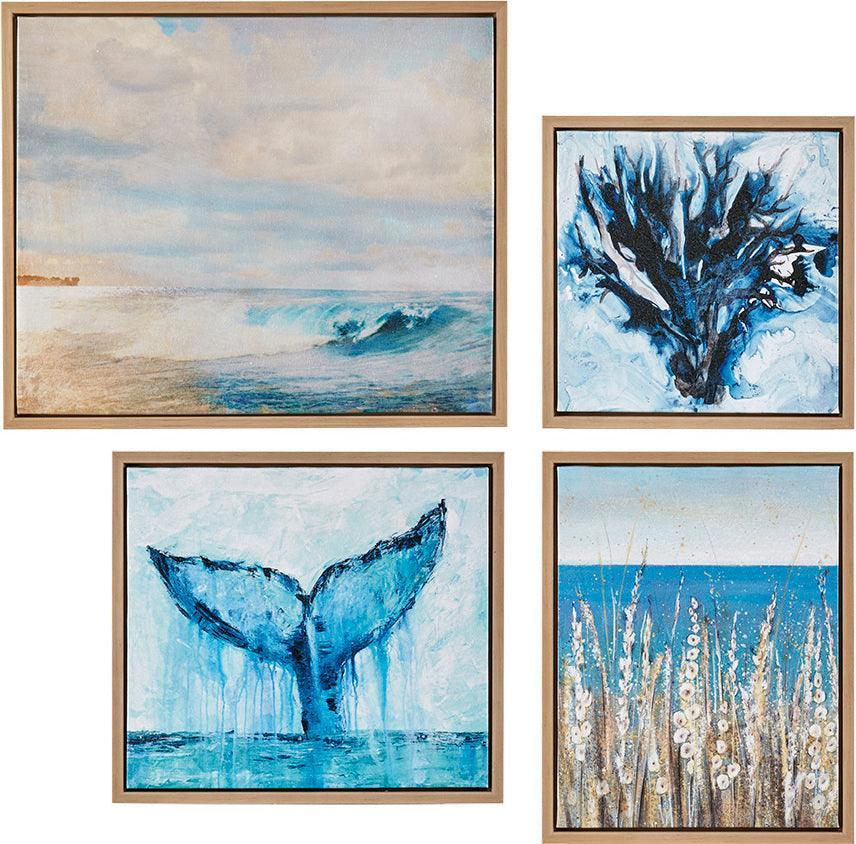 Olliix.com Wall Paintings - Seascape Gel Coat Framed Canvas 4 piece Set Blue