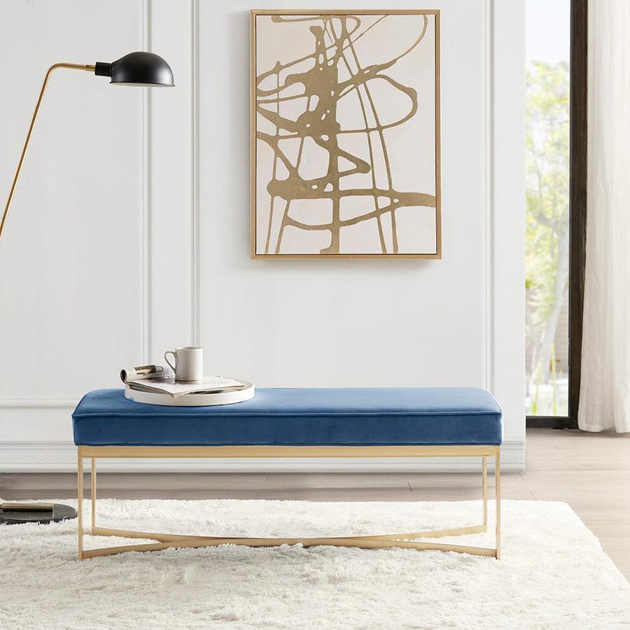 Olliix.com Benches - Secor Upholstered Accent Bench with Metal Base Golden