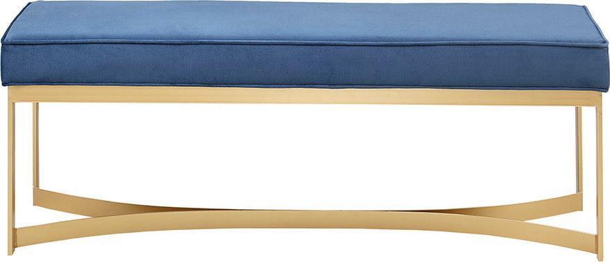Olliix.com Benches - Secor Upholstered Accent Bench with Metal Base Golden