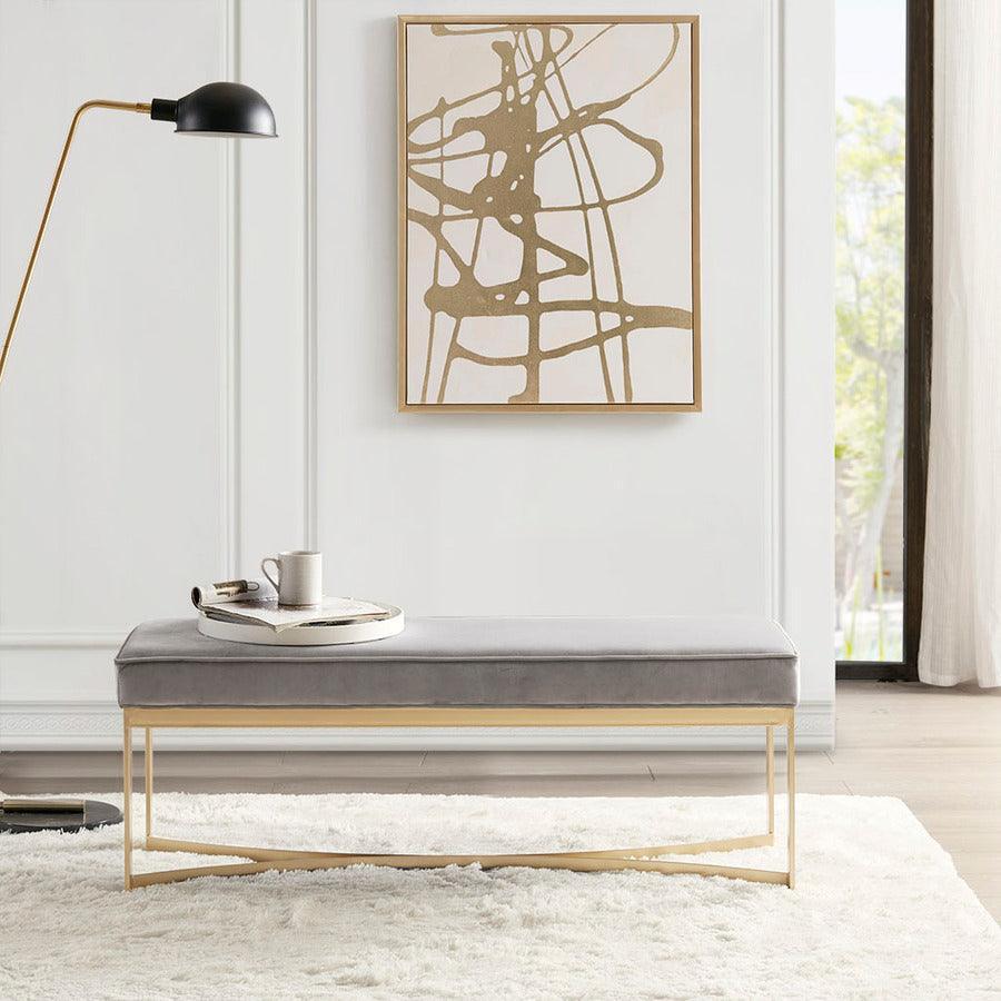 Olliix.com Benches - Secor Upholstered Accent Bench with Metal Base Gray