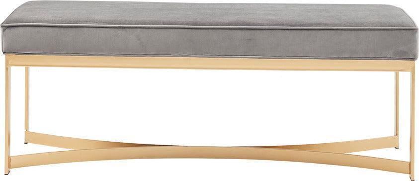 Olliix.com Benches - Secor Upholstered Accent Bench with Metal Base Gray