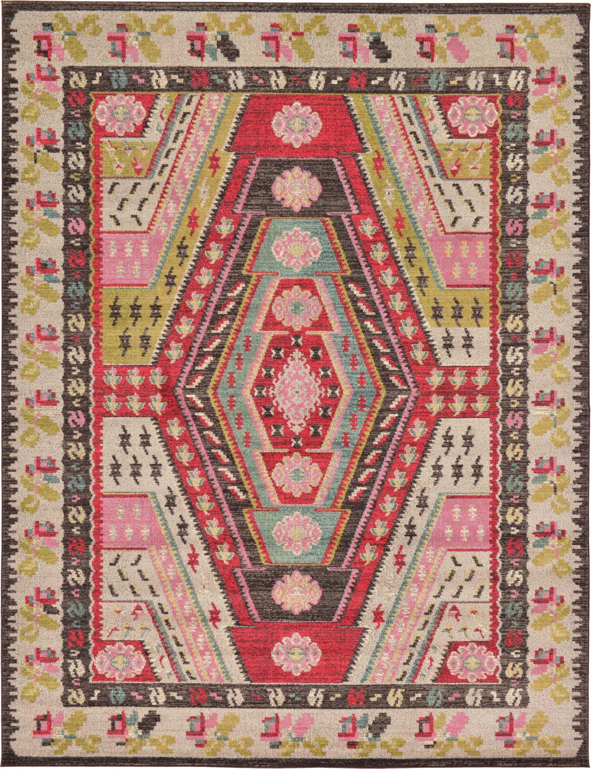 Unique Loom Indoor Rugs - Sedona Geometric Rectangular 9x12 Rug Multi & Red