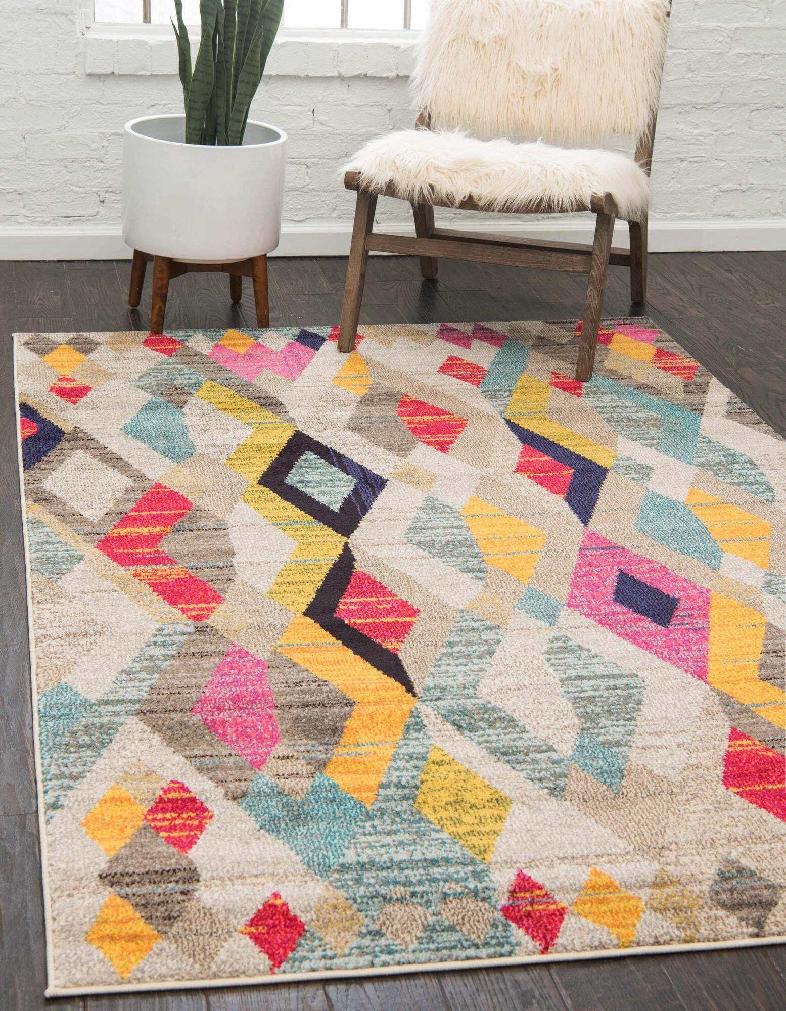 Unique Loom Indoor Rugs - Sedona Geometric Rectangular 9x12 Rug Multicolor & Beige