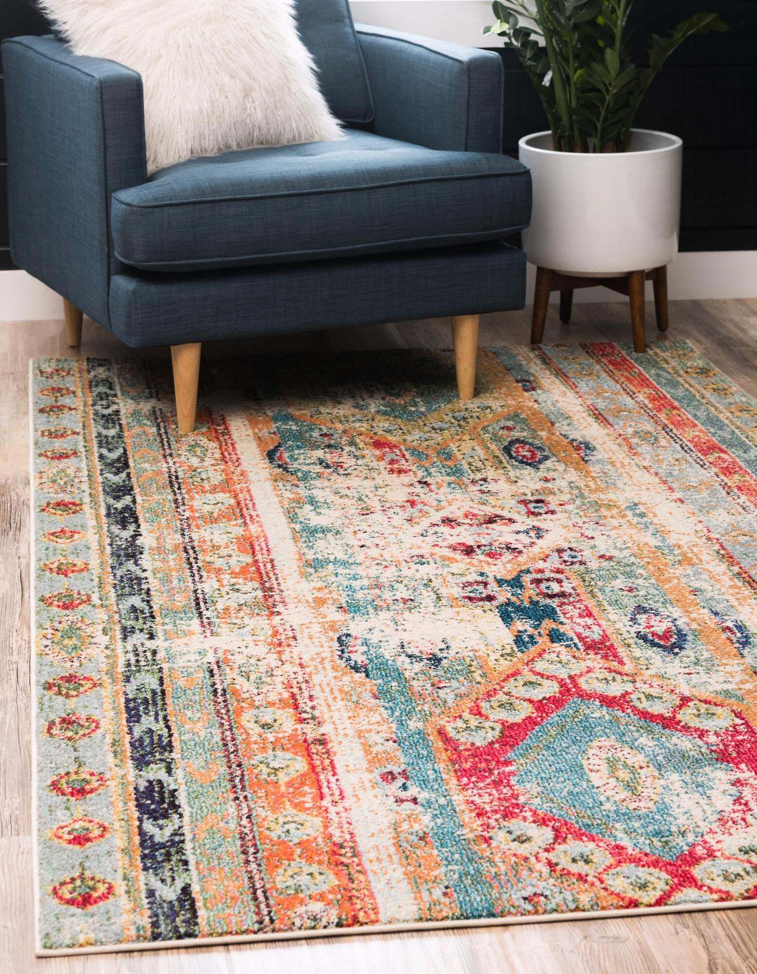 Unique Loom Indoor Rugs - Sedona Striped 8x10 Rug Blue & Multicolor