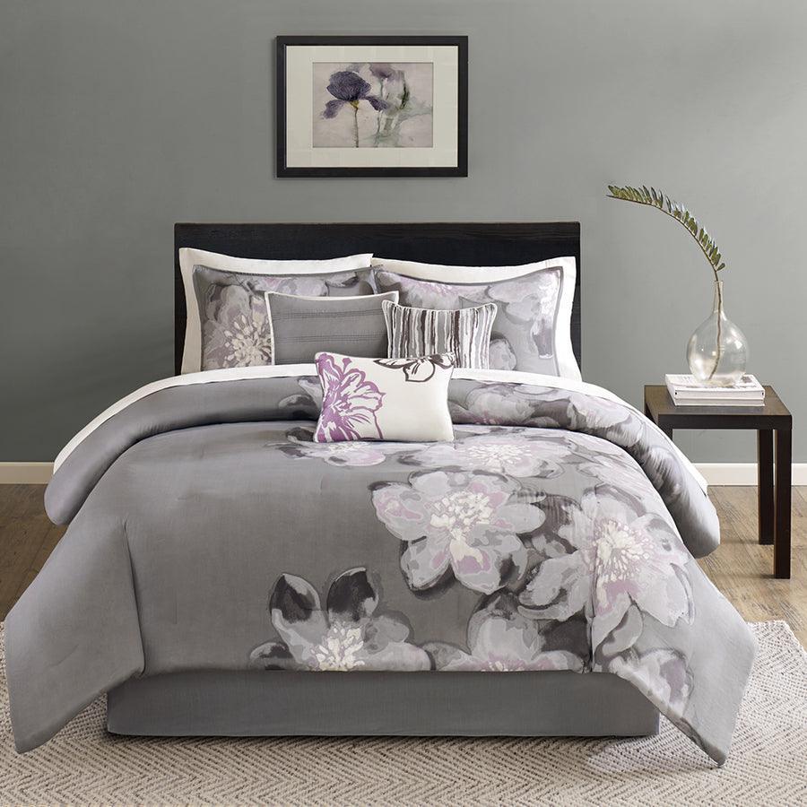 Olliix.com Comforters & Blankets - Serena 36 " W 7 Piece Comforter Set Gray Cal King
