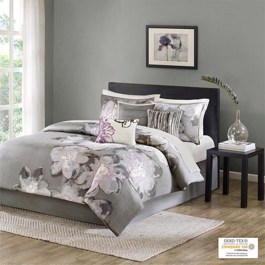 Olliix.com Comforters & Blankets - Serena 7 Piece Comforter Set Gray Queen