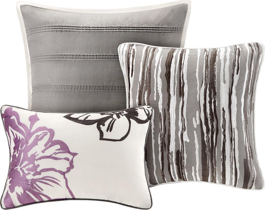 Olliix.com Comforters & Blankets - Serena 7 Piece Comforter Set Gray Queen