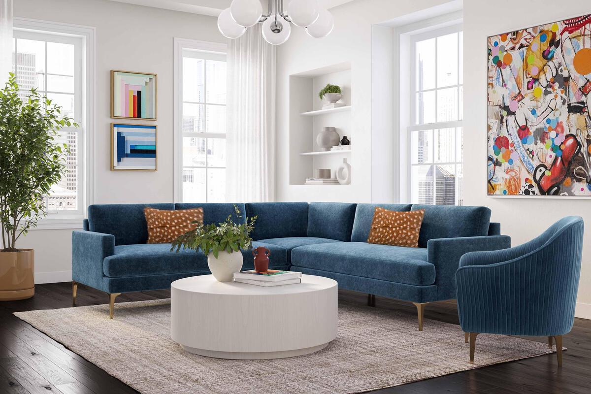 Tov Furniture Sectional Sofas - Serena Blue Velvet L-Sectional