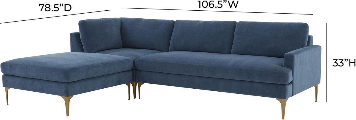 Tov Furniture Sectional Sofas - Serena Blue Velvet LAF Chaise Sectional