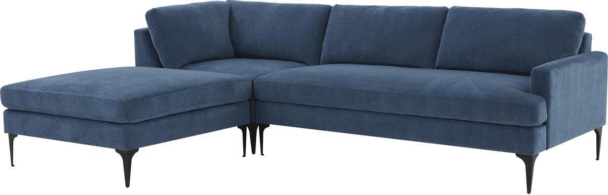 Tov Furniture Sectional Sofas - Serena Blue Velvet LAF Chaise Sectional with Black Legs