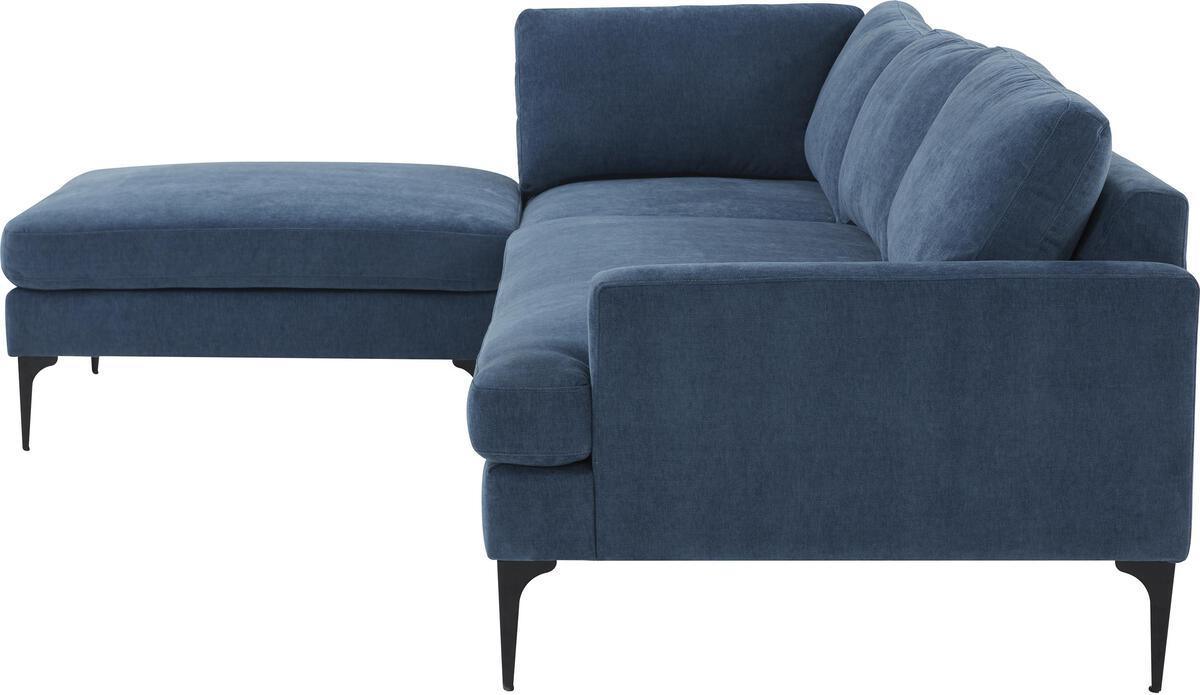 Tov Furniture Sectional Sofas - Serena Blue Velvet LAF Chaise Sectional with Black Legs