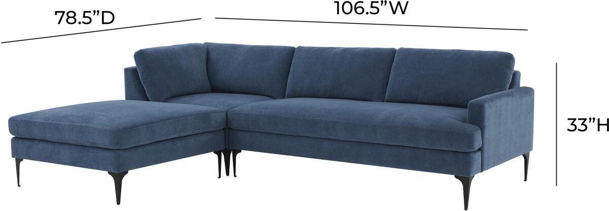 Tov Furniture Sectional Sofas - Serena Blue Velvet LAF Chaise Sectional with Black Legs