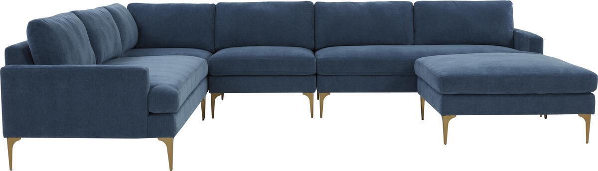 Tov Furniture Sectional Sofas - Serena Blue Velvet Large Chaise Sectional