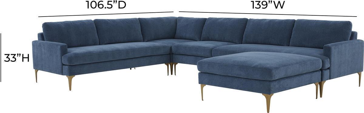 Tov Furniture Sectional Sofas - Serena Blue Velvet Large Chaise Sectional