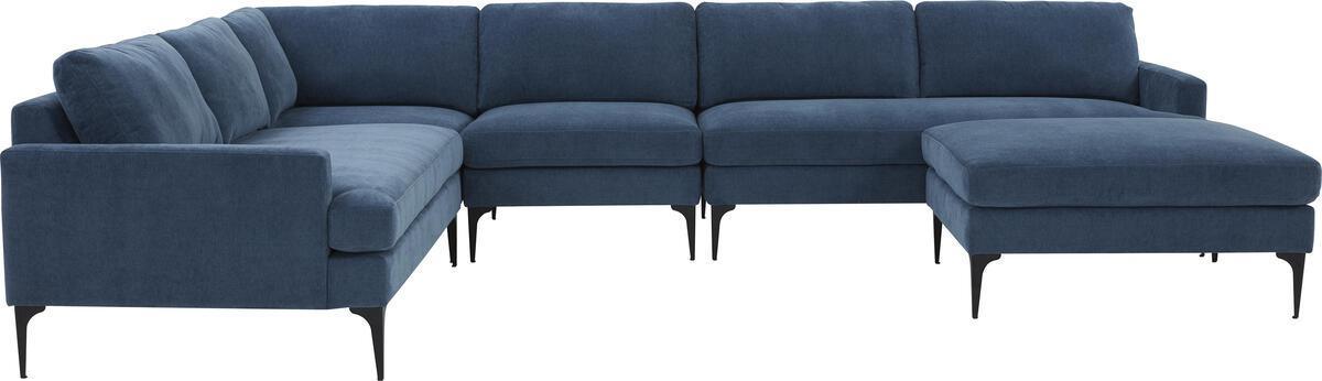 Tov Furniture Sectional Sofas - Serena Blue Velvet Large Chaise Sectional with Black Legs