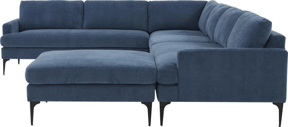 Tov Furniture Sectional Sofas - Serena Blue Velvet Large Chaise Sectional with Black Legs