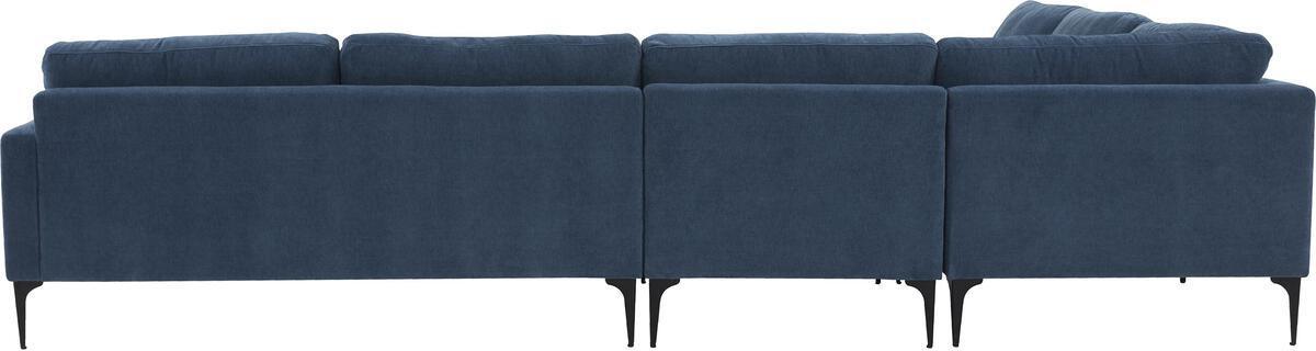 Tov Furniture Sectional Sofas - Serena Blue Velvet Large Chaise Sectional with Black Legs