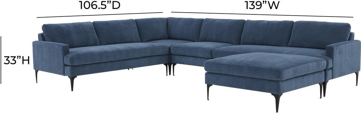 Tov Furniture Sectional Sofas - Serena Blue Velvet Large Chaise Sectional with Black Legs