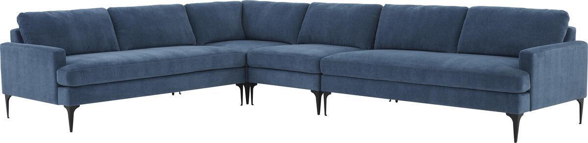 Tov Furniture Sectional Sofas - Serena Blue Velvet Large L-Sectional with Black Legs