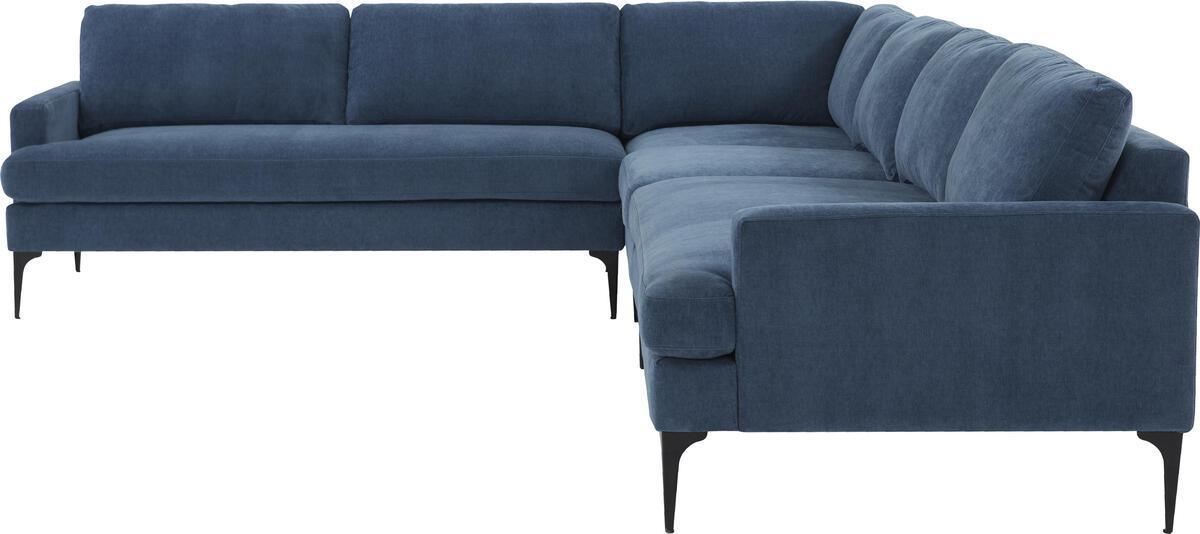 Tov Furniture Sectional Sofas - Serena Blue Velvet Large L-Sectional with Black Legs