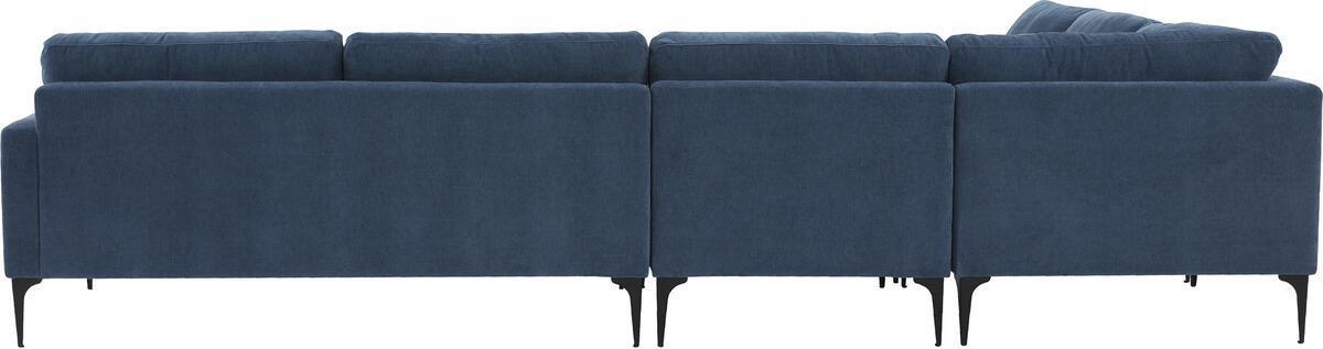 Tov Furniture Sectional Sofas - Serena Blue Velvet Large L-Sectional with Black Legs