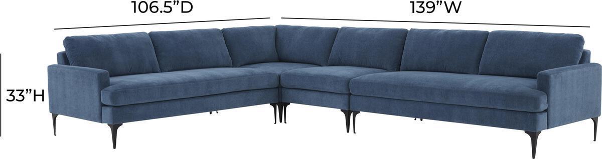 Tov Furniture Sectional Sofas - Serena Blue Velvet Large L-Sectional with Black Legs
