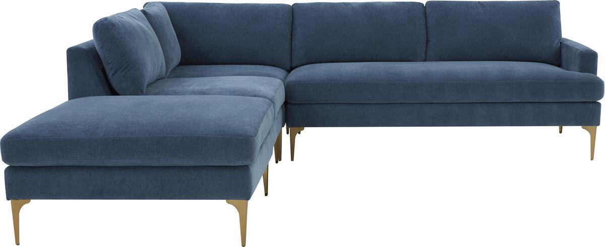 Tov Furniture Sectional Sofas - Serena Blue Velvet Large LAF Chaise Sectional