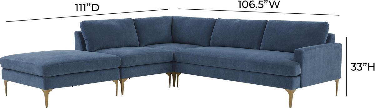 Tov Furniture Sectional Sofas - Serena Blue Velvet Large LAF Chaise Sectional