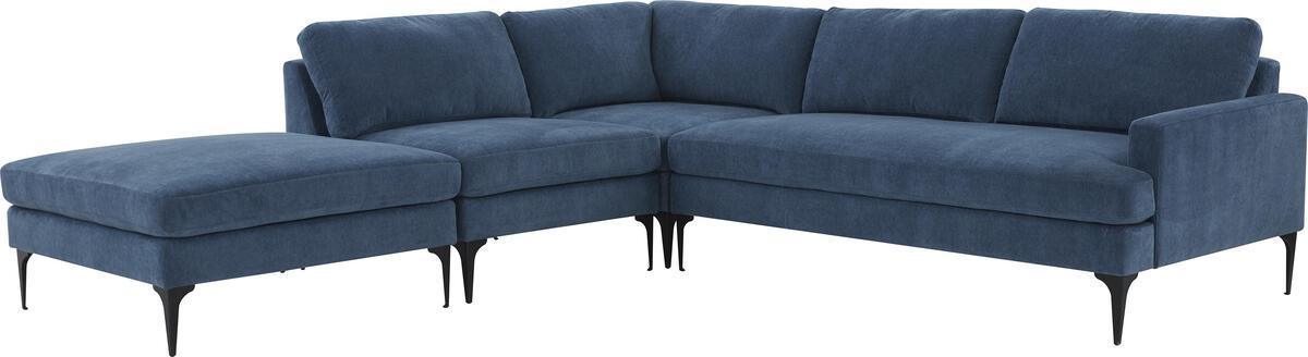 Tov Furniture Sectional Sofas - Serena Blue Velvet Large LAF Chaise Sectional with Black Legs
