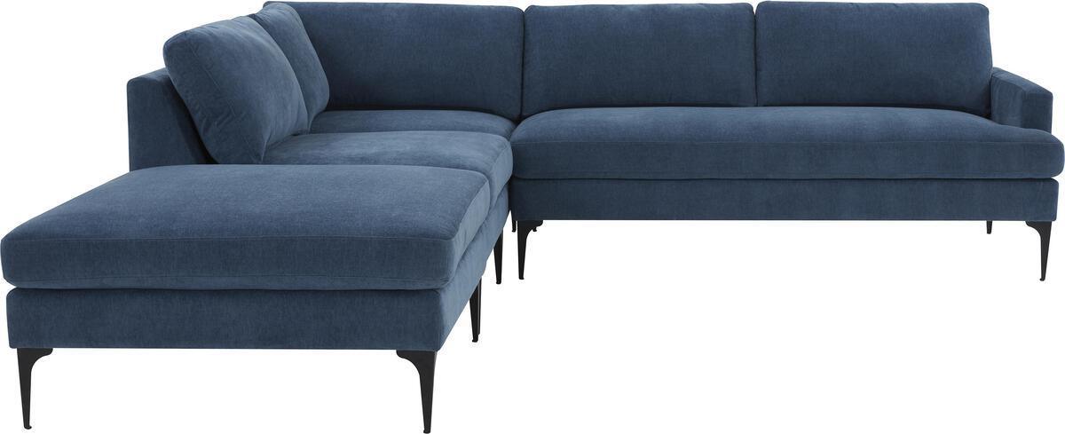 Tov Furniture Sectional Sofas - Serena Blue Velvet Large LAF Chaise Sectional with Black Legs