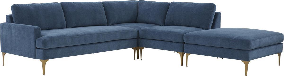 Tov Furniture Sectional Sofas - Serena Blue Velvet Large RAF Chaise Sectional