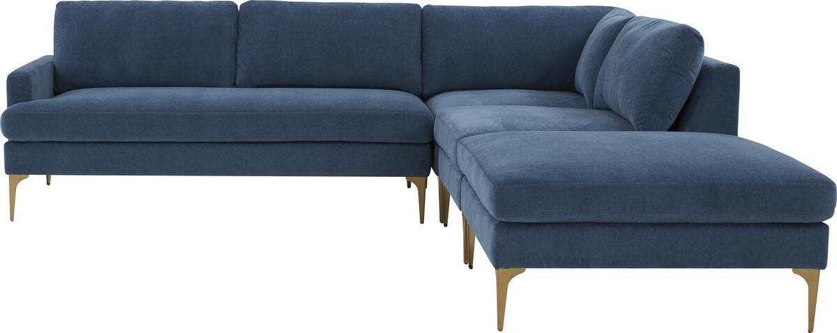 Tov Furniture Sectional Sofas - Serena Blue Velvet Large RAF Chaise Sectional
