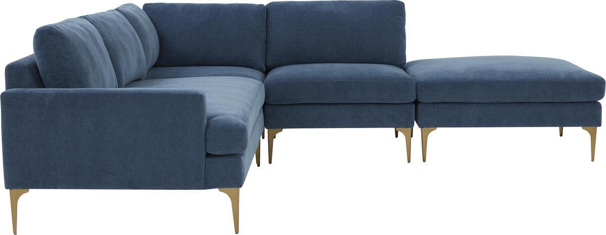 Tov Furniture Sectional Sofas - Serena Blue Velvet Large RAF Chaise Sectional