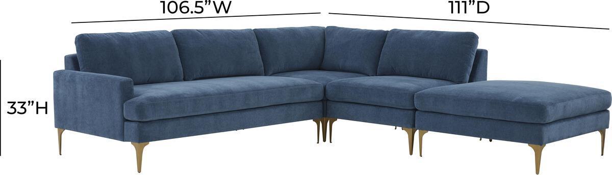 Tov Furniture Sectional Sofas - Serena Blue Velvet Large RAF Chaise Sectional