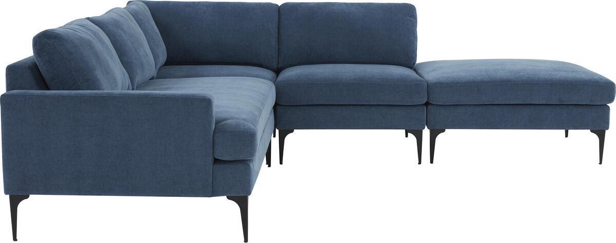 Tov Furniture Sectional Sofas - Serena Blue Velvet Large RAF Chaise Sectional with Black Legs